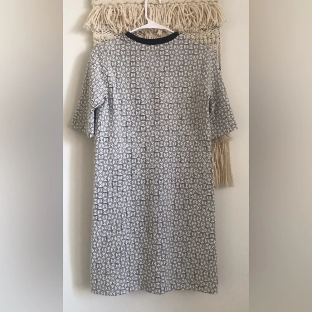 Tory Burch Textured Knit Geometric Print Tshirt Dress Short Sleeve Navy White XS